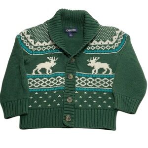 Cherokee Green Knit Cardigan with Moose Design